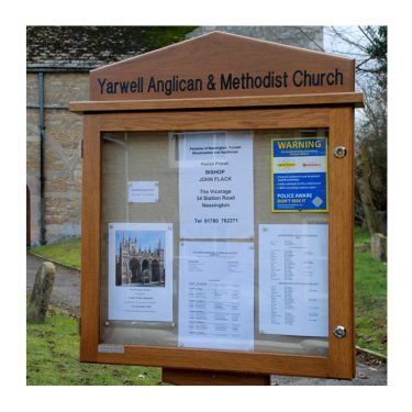 6 x A4 oak noticeboard on single post with gable header, Yarwell Anglican & Methodist Church