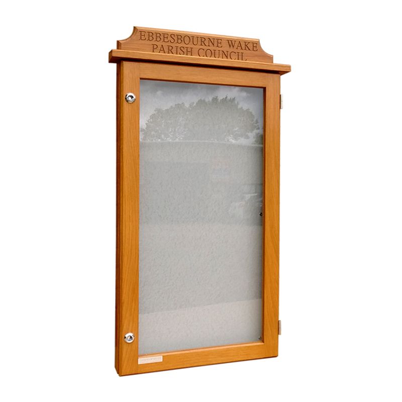 6 x A4 oak noticeboard, portrait format with engraveed header, Ebbesbourne Wake Parish Council