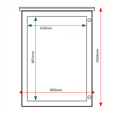 External & internal dimensions of 9 x A4 oak noticeboard