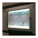 AF30 aluminium noticeboard showing LED illumination