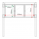 External & internal dimensions of 3 bay, single or double-sided, A2, A-Multi Contemporary aluminium noticeboard