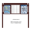 3 bay, single-sided, 6 x A4, A-Multi Decorative aluminium noticeboard, 1 bay glazed, centre bay glazed, showing encapsulation option option in unglazed panels