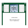 3 bay, single-sided, A2/6 x A4/A2, A-Multi Contemporary aluminium noticeboard, 2 bays glazed, showing encapsulation option in unglazed bay