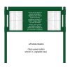 3 bay, single-sided, A2/6 x A4/A2, A-Multi Contemporary aluminium noticeboard, 2 bays glazed, showing sign panel option in unglazed bay