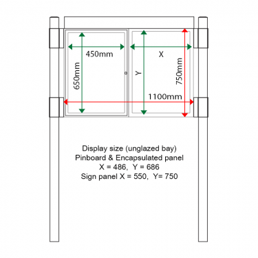 External & internal dimensions of AF30MC-DA21G aluminium Noticeboard