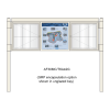 3 bay, single-sided, 6 x A4, A-Multi Contemporary aluminium noticeboard, 2 bays glazed, showing encapsulation option in unglazed bay