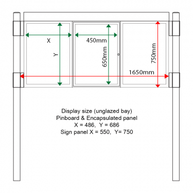 3 bay, single-sided, A2, A-Multi Decorative aluminium noticeboard, 1 bay glazed, straight header option