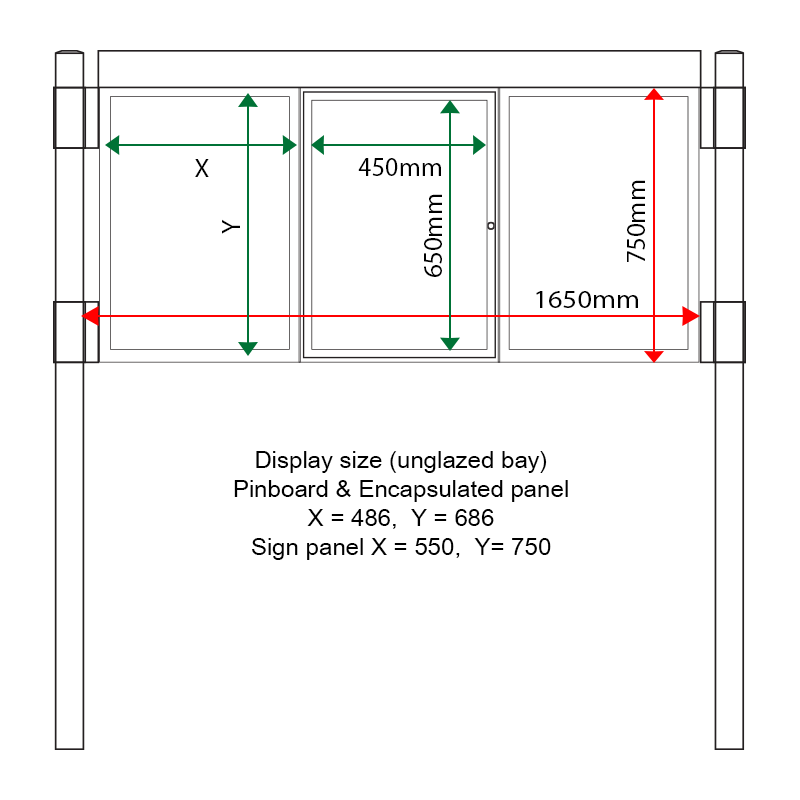 3 bay, single-sided, A2, A-Multi Decorative aluminium noticeboard, 1 bay glazed, straight header option