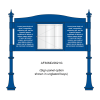 3 bay, single-sided, A2/6 x A4/A2, A-Multi Decorative aluminium noticeboard, 1 bay glazed, showing sign panel panel option in unglazed bays