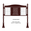 3 bay, single-sided, A2/6 x A4/A2, A-Multi Decorative aluminium noticeboard, 2 bays glazed, showing sign panel option in unglazed bay