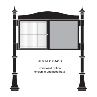 2 bay, single-sided, 6 x A4, A-Multi Decorative aluminium noticeboard, 1 bay glazed, showing pinboard option in ungl