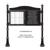 2 bay, single-sided, 6 x A4, A-Multi Decorative aluminium noticeboard, 1 bay glazed, showing sign panel option in unglazed bay