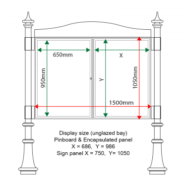 External & internal dimensions of AF30MD-DA11G Aluminium Noticeboard, (one bay glazed)