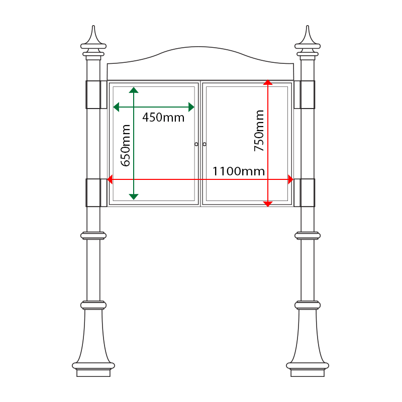 External & internal dimensions of AF30MD-DA2 Aluminium Noticeboard