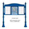 3 bay, single-sided, A2, A-Multi Decorative aluminium noticeboard, 2 bays glazed, showing encapsulated information panel option in unglazed bay