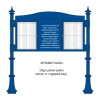 3 bay, single-sided, A2, A-Multi Decorative aluminium noticeboard, 2 bays glazed, showing sign panel option in unglazed bay