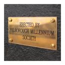 Engraved brass dedication plate shown applied to an Apogee, heavy-duty, recycled plastic noticeboard
