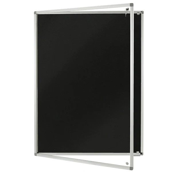 Lockable Glazed Noticeboards Black Fabric