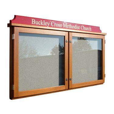 2-bay, 6 x A4 oak noticeboard with coloured header, Buckley Cross Methodist Church