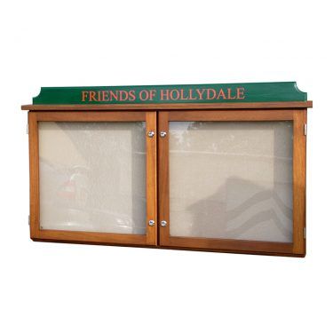 2-bay, 6 x A4 oak noticeboard with coloured header, Friends of Hollydale