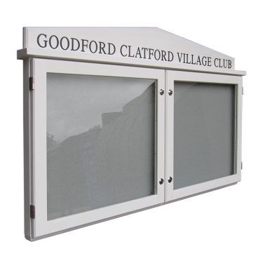 2-bay, 6 x A4 oak noticeboard with gable header, Goodworth Clatford Village Club