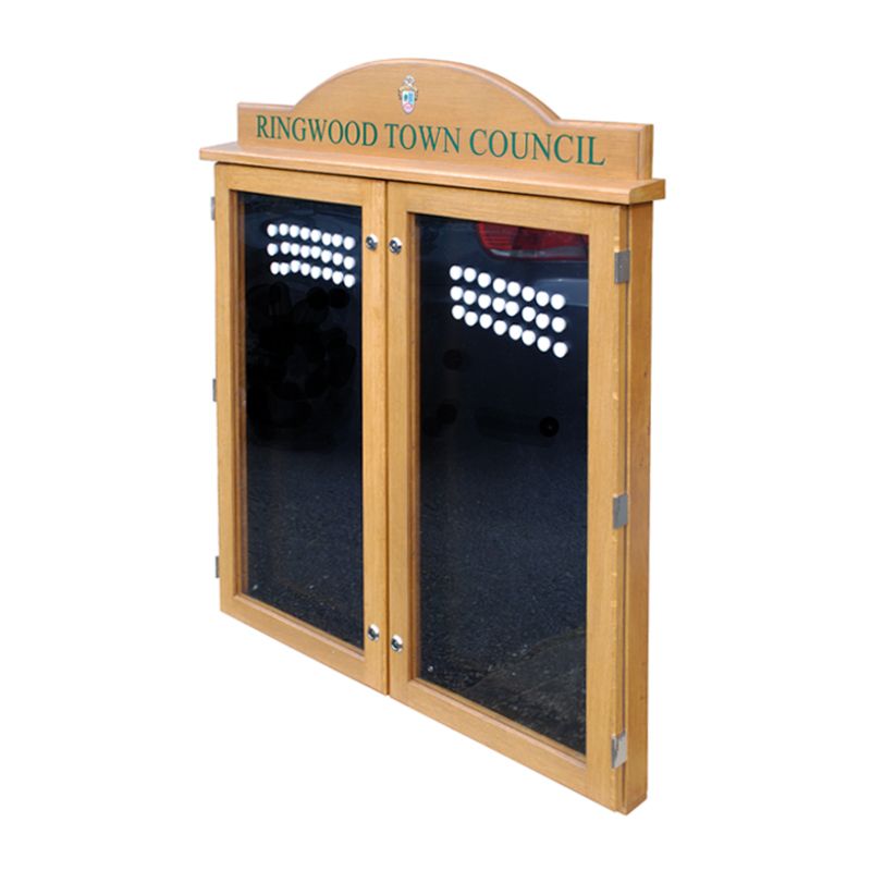 2-bay, 6 x A4, portrait format oak noticeboard