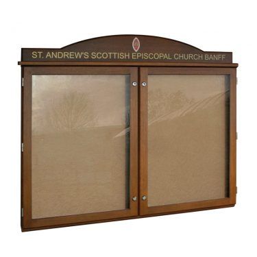 2-bay, 9 x A4 oak noticeboard with radiused header, St Andrews Episcopal Church, Banff