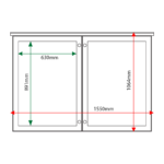 External & internal dimensions of 2-bay, 9 x A4 oak noticeboard