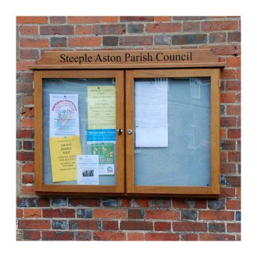 2-bay, 4 x A4 oak noticeboard, wall-mounted, Steeple Aston Parish Council