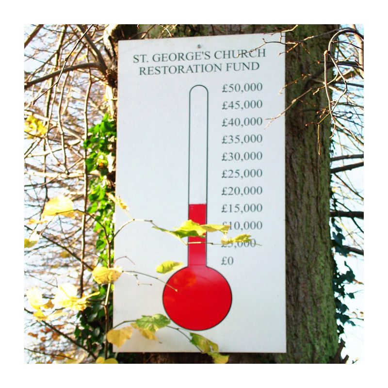 Flat-plate-aluminium-thermometer-sign,-St-George-Evenley