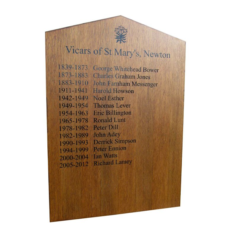 A1 portrait format, veneered honours board with gable top