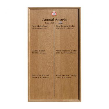 1200 mm portrait format, HOM/2 framed honours board with straight top