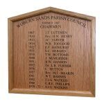 600mm square format, framed honours board with gable top
