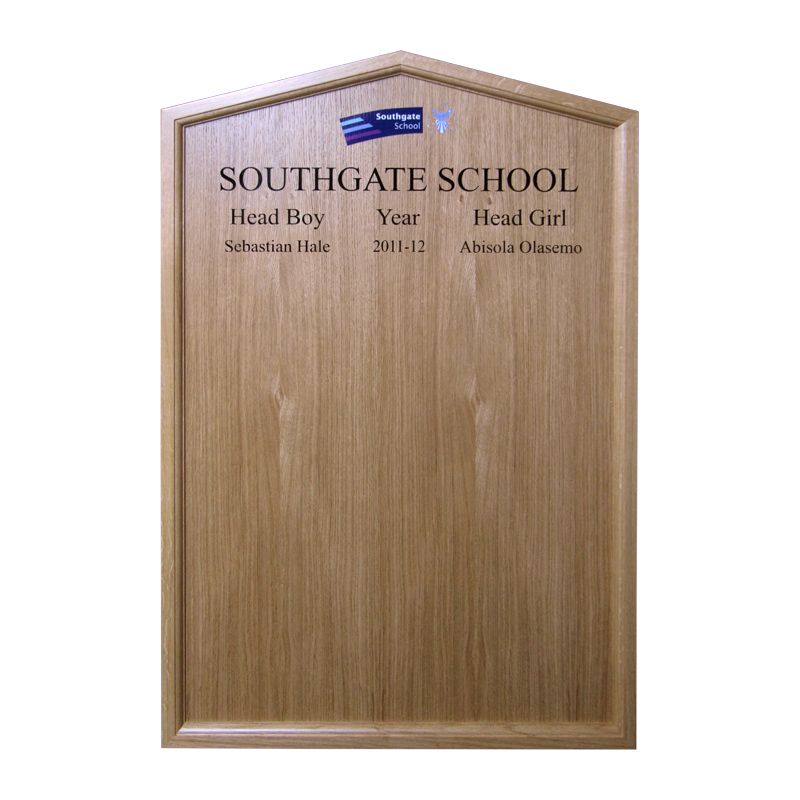 600mm x 900 mm portrait format, HOM/2 framed honours board with gable top, Southgate School