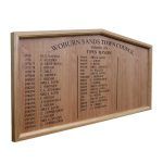 1200mm x 600 mm landscape format, framed honours board with gable top