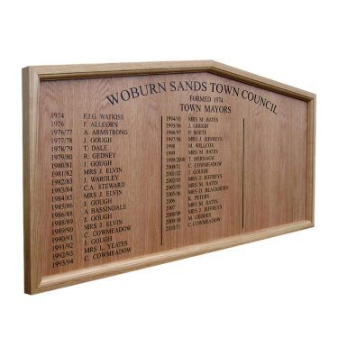 1200mm x 600 mm landscape format, framed honours board with gable top