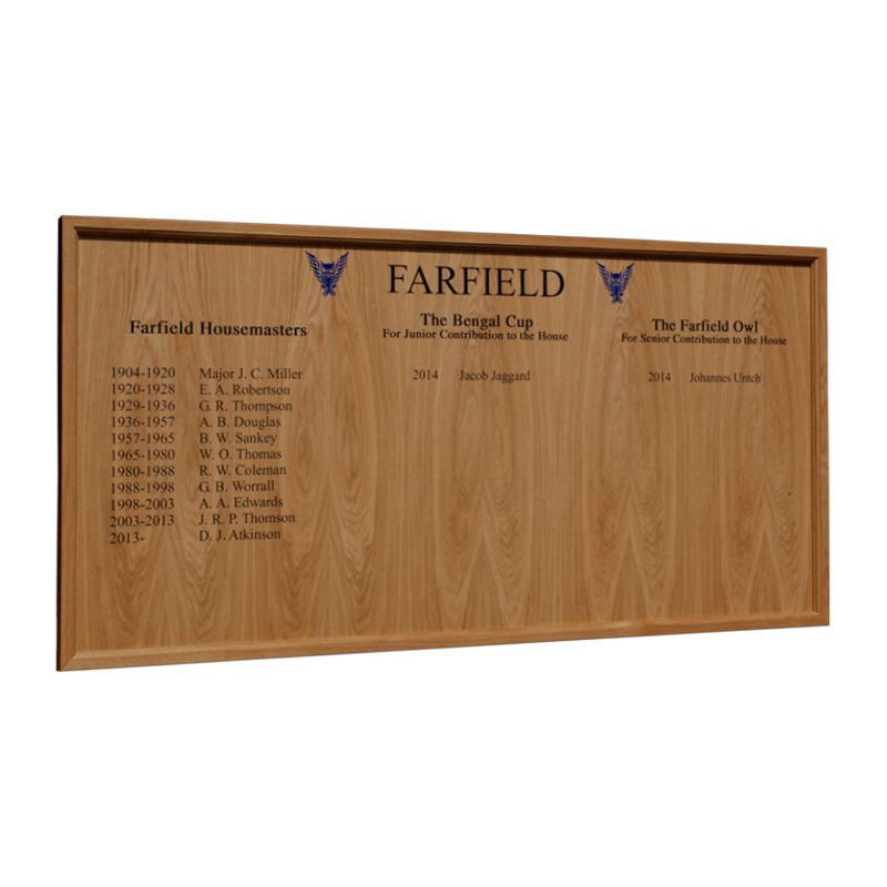 HOM3-186S 1800mm x 600 mm landscape format, framed honours board with square top