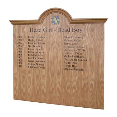 1200mm x 1200 mm portrait format, HOMC/69 framed honours board, with radiused top and moulded cornice