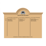 1200mm x 900 mm landscape format, HOMC/69 framed honours board, with radiused top and moulded cornice