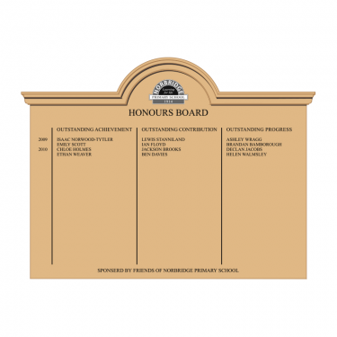 1200mm x 900 mm landscape format, HOMC/69 framed honours board, with radiused top and moulded cornice