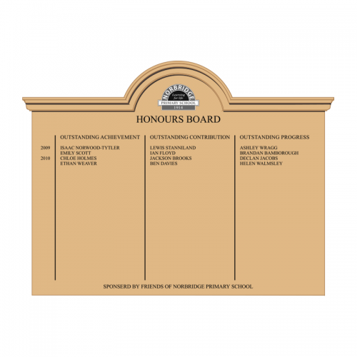 Honours Board Example Honours Board with cornice, 1200 x 900mm in oak, ash, beech, maple