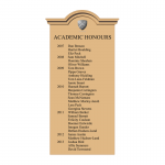 600mm x 1200 mm portrait format, HOMC/69 framed honours board, with radiused top and moulded cornice