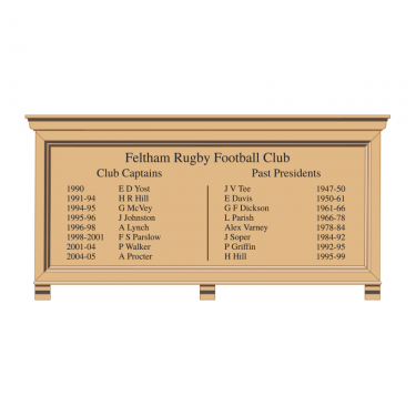 HOMCC/126 honours board, with solid timber frame, cornice and corbels