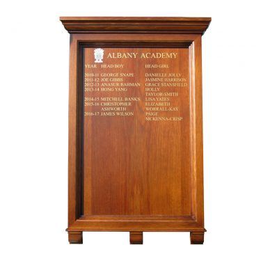 HOMCC/69 honours board, with solid timber frame, cornice and corbels, Albany Academy