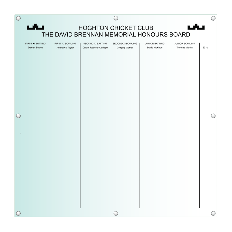 Acrylic Honours Board 1200 x 1200mm, landscape with straight top-layout-drawing