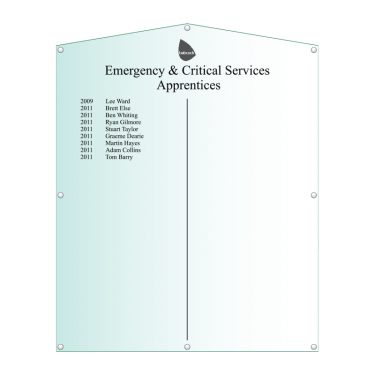 Acrylic Honours Board 1200 x 1500mm, portrait with gable top-layout-drawing