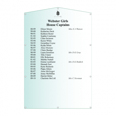 Acrylic Honours Board 1200 x 1800mm, portrait with gable top-layout-drawing