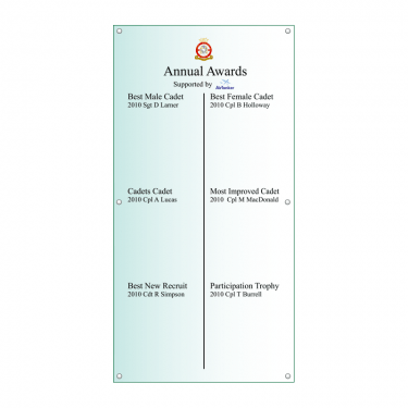 Acrylic Honours Board 600 x 1200mm, portrait with square top-layout-drawing