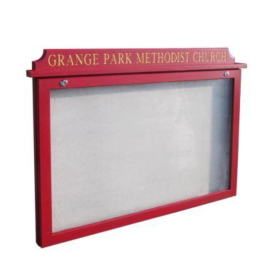 10 x A4 oak noticeboard with Burgundy opaque woodstain for Grange Park Methodist Church, Winchmore Hill
