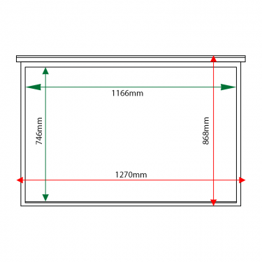 External & internal dimensions of 10 x A4 oak noticeboard, unglazed